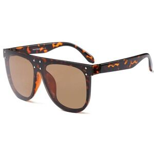 Oversized Flat Top Sunglasses Tortoise Brown Fashion Shield Sunnies Luxury Gafas